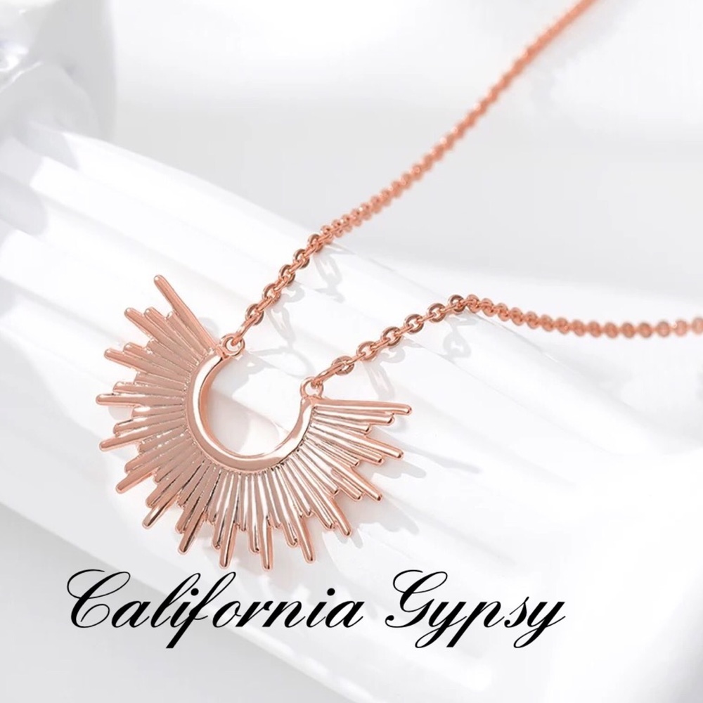 Rose Gold Sunburst Pendent Necklace